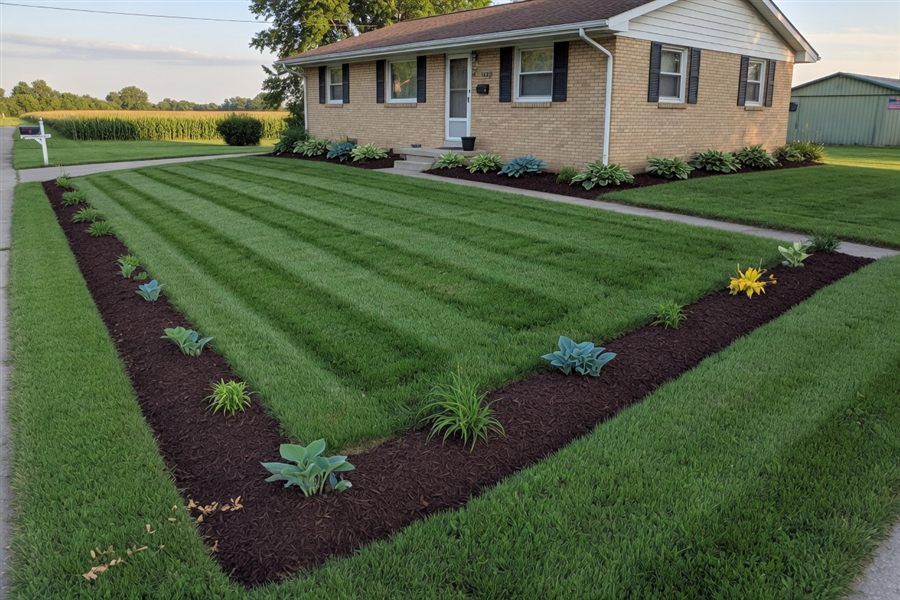 Freshly mowed residential lawn, used on the Riverside Lawn demo site